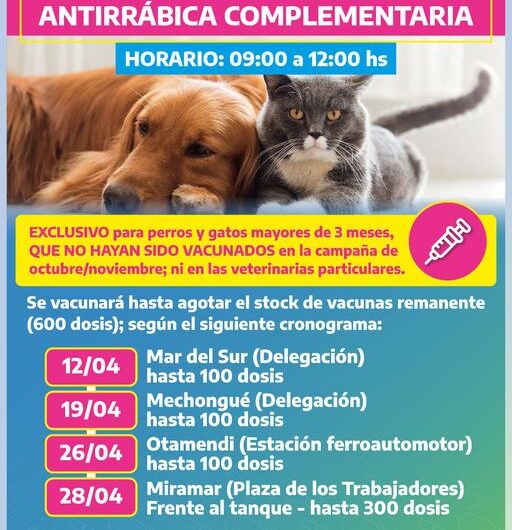 Cronograma de Campaña de Vacunación Antirrábica Complementaria