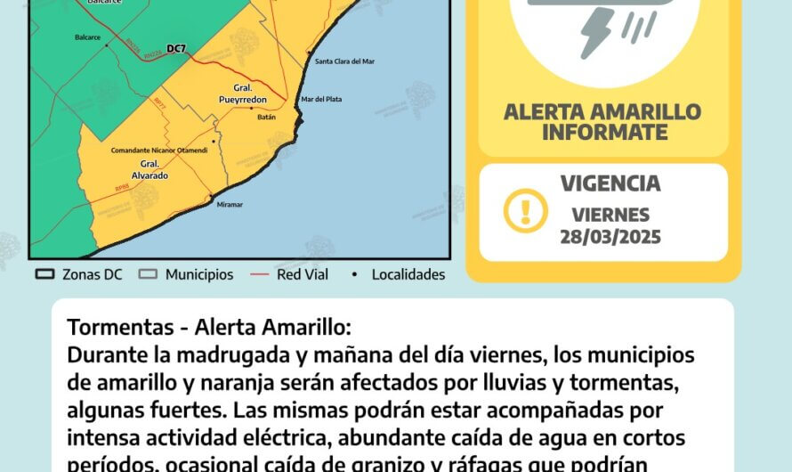Alerta meteorológica amarilla por tormentas para mañana, viernes 28 de marzo