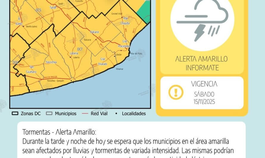Alerta Amarilla por tormentas para hoy sábado 16 y domingo 17 de Noviembre