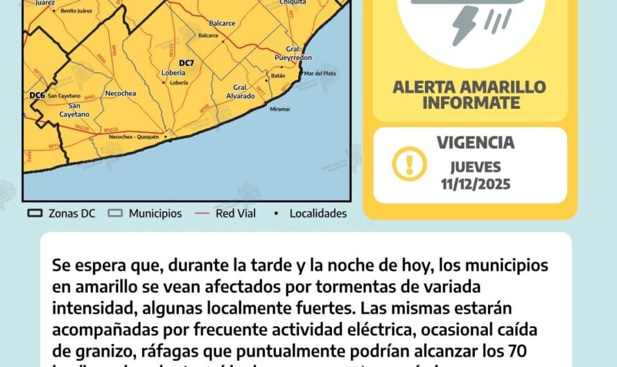 Descripción alerta amarilla por tormentas para hoy , jueves 11 de Diciembre.